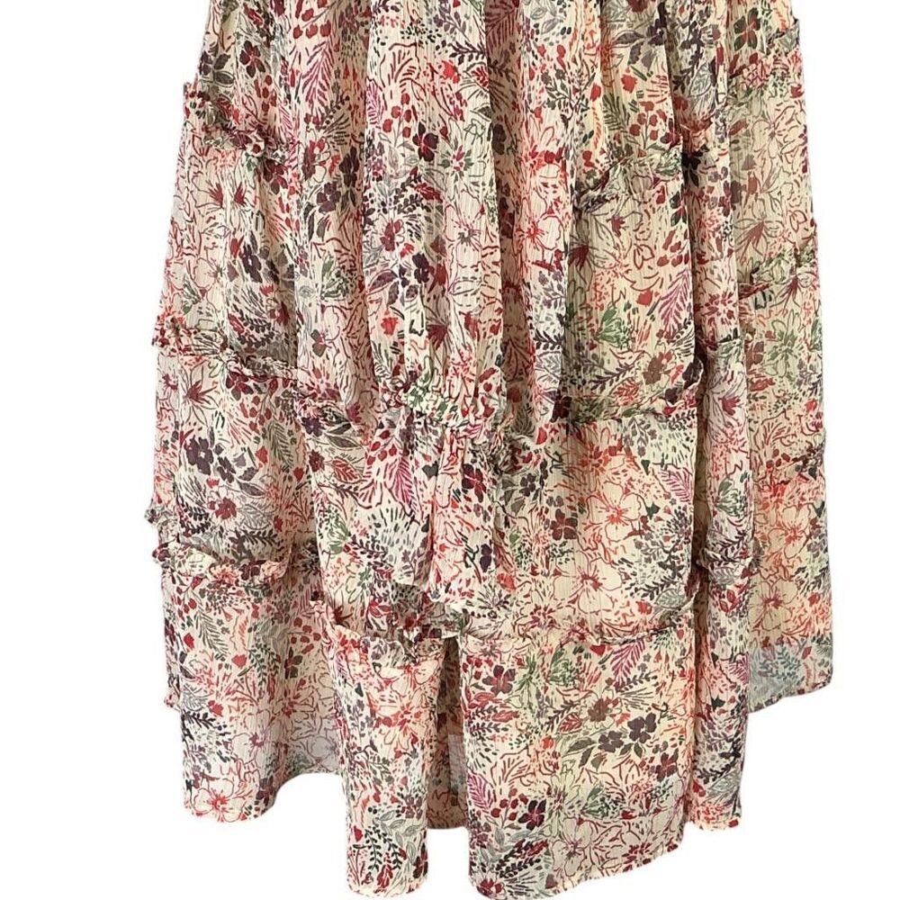 Torrid Mini Dress Women 2X Beige Floral Lurex Chiffon Tiered V Neck Puff Sleeve - Picture 7 of 11